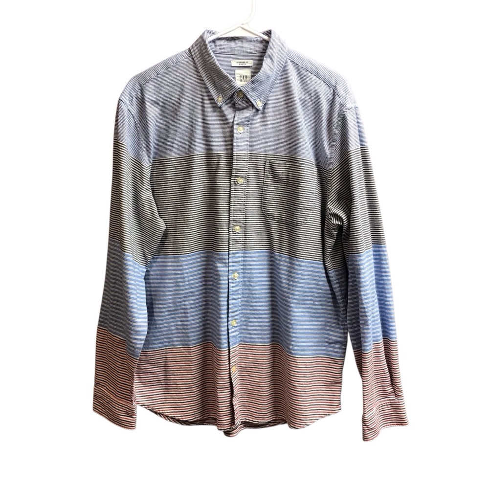 GAP Men's Striped Blue and Black Button Down Shirt Size Large